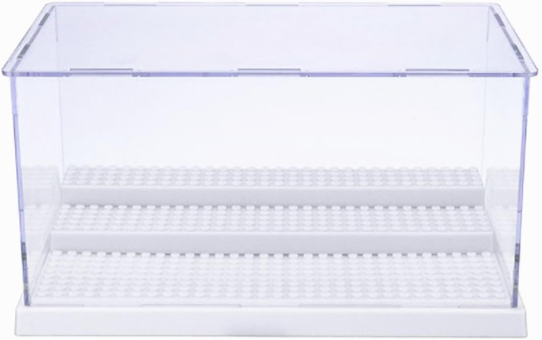 VN STORE Acrylic Display Case/Box Show Case (9.4 x 5.5 x 4.7 inch) for Lego Minifigure with 3 Steps (White Base)