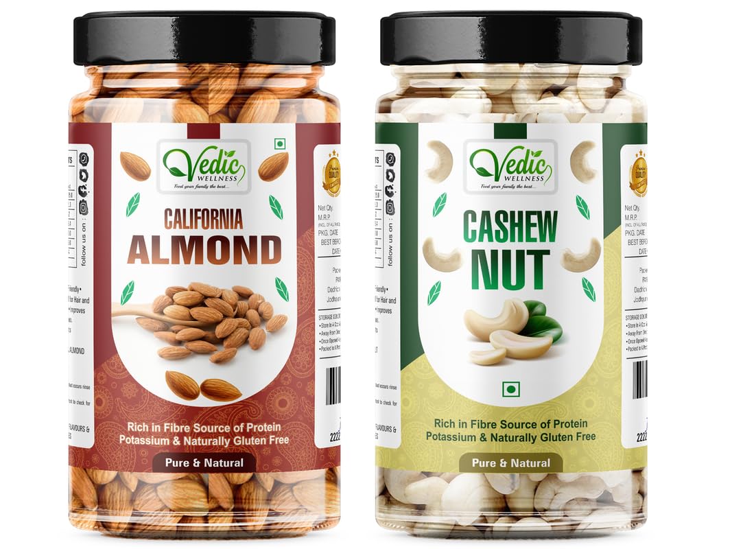 VEDIC WELLNESS 100% Pure & Natural Cashew Nuts & Almonds Combo Jar Pack |High in Fiber & Boost Immunity |Healthy Tasty Dry Fruits Combo Pack (250g each)-image-18