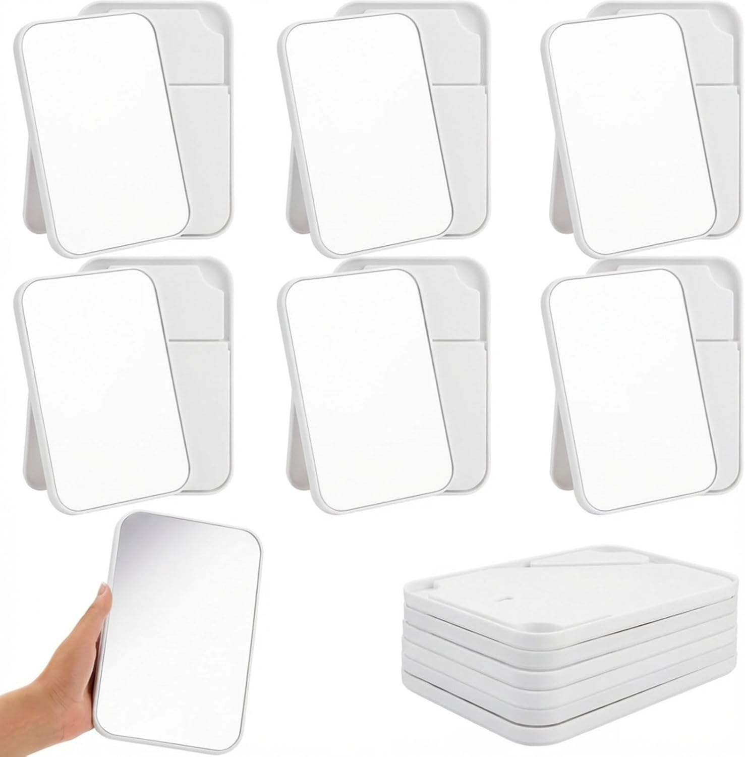 24 Pack Desktop Makeup Mirror Bulk 90° Adjustable Portable 8" Vanity Table Mirror with Stand, Folding Travel for Makeup Party Spa Party, Women, Cosmetics Personal Beauty (White)