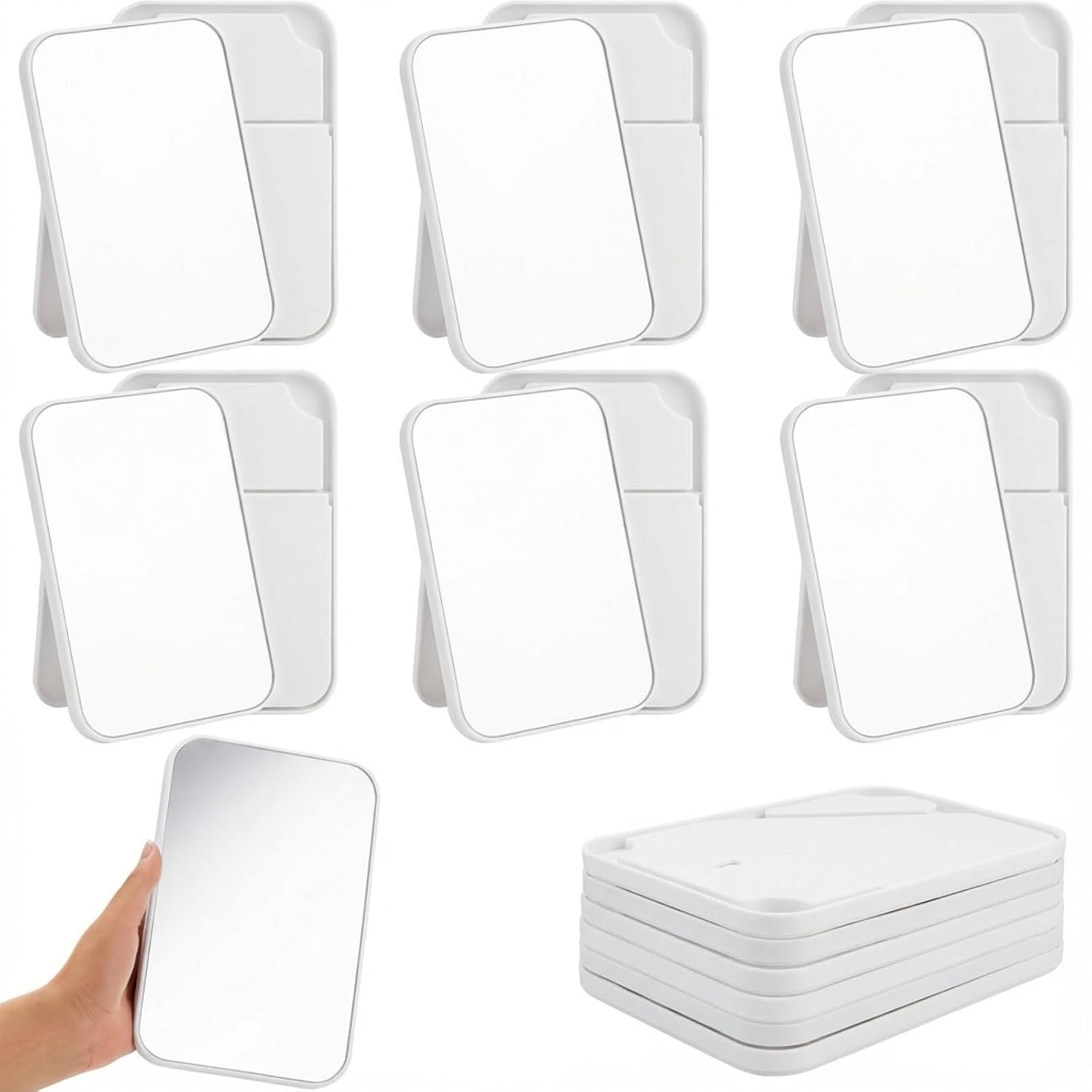 Geetery 12 Pcs Hand Held Mirrors with Handles Hand Makeup Mirrors Bulk Wall Mount for Women Cosmetic Bathroom Home Barber Salon Travel Portable Beauty School Gift, 6.69 x 9.45 Inch (Black)