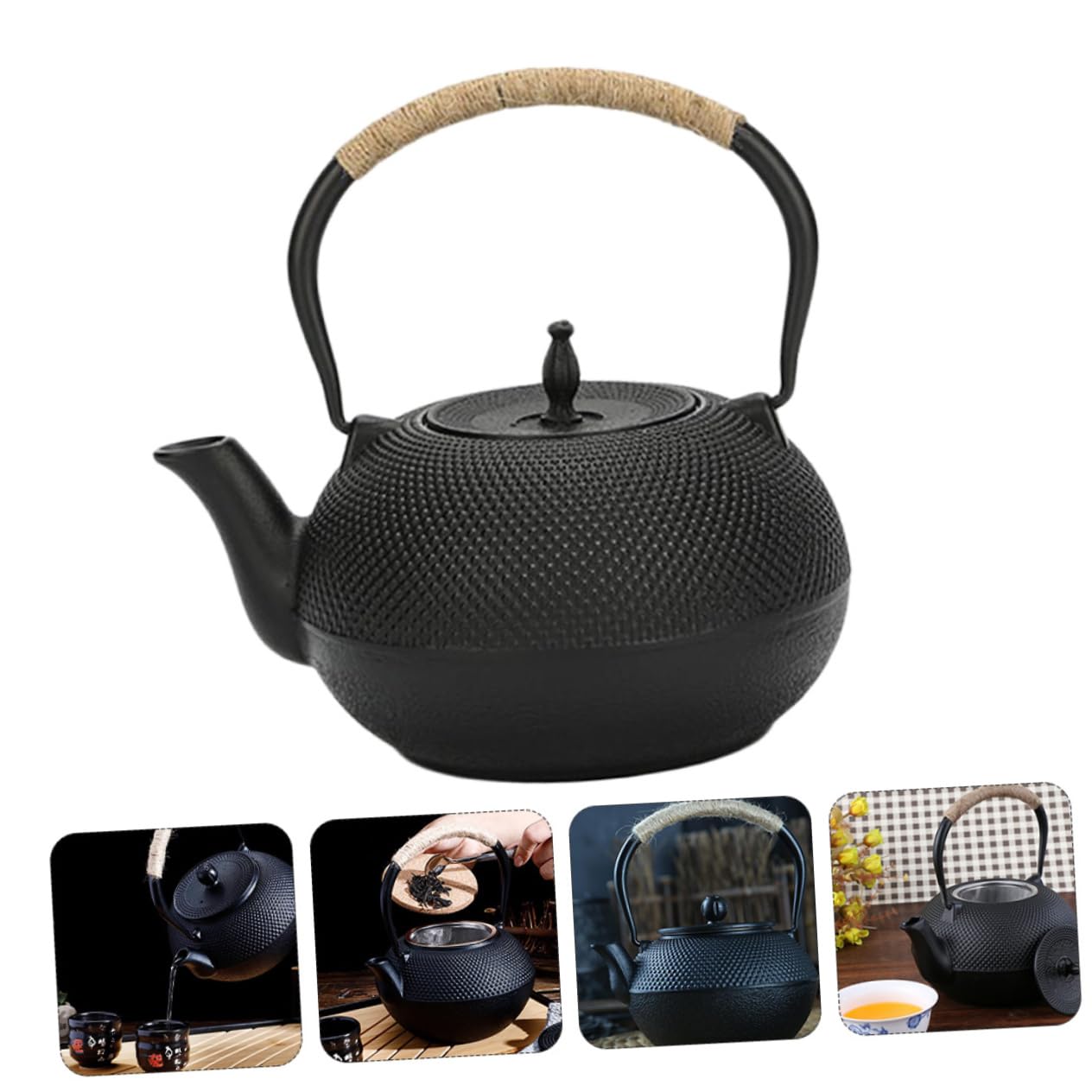 PRETYZOOM Tetera de Hierro Fundido sin Revestimiento Hecha Mano Antigua con Infusor para Preparar Té para Uso Casa Oficina