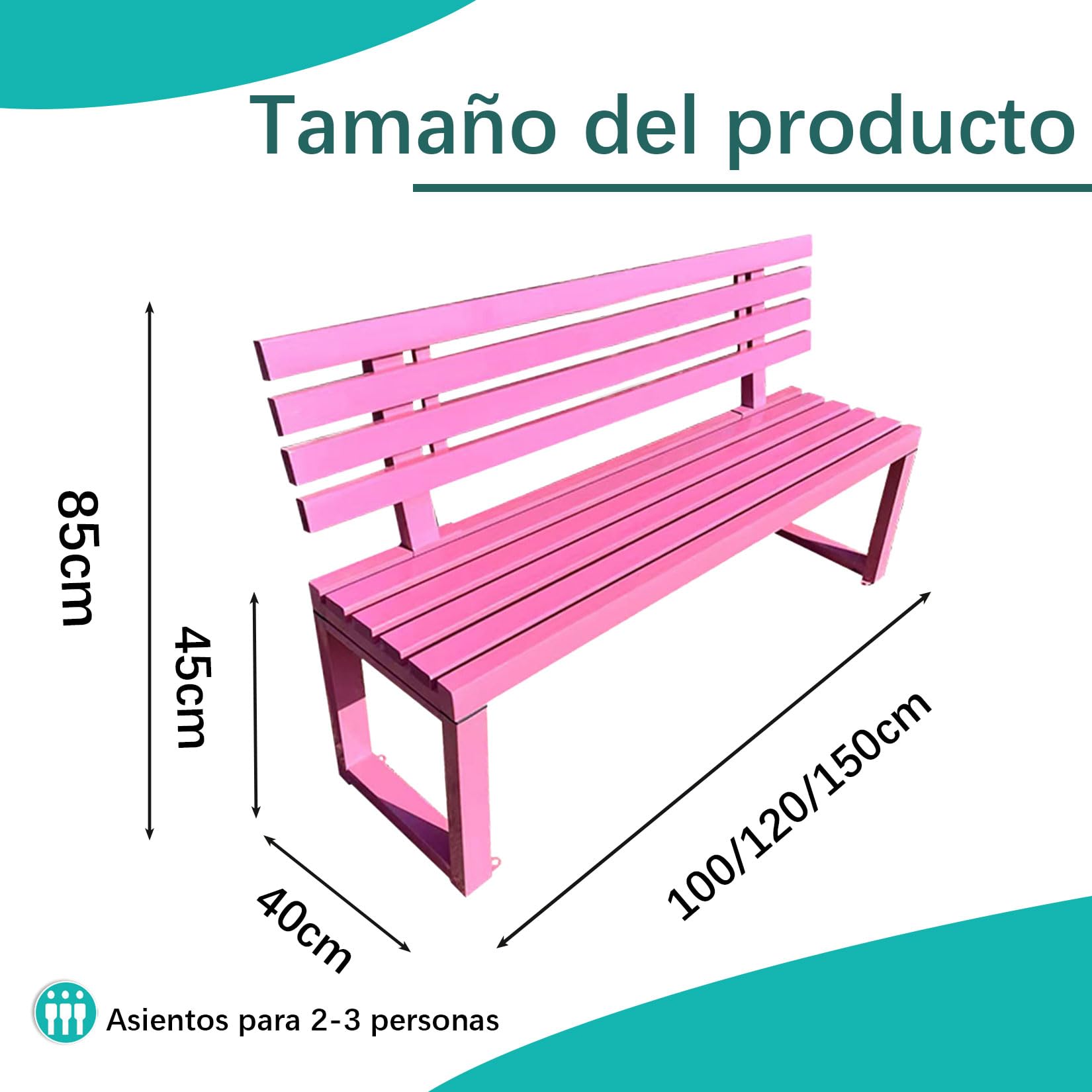 Banco de Exterior e Interior,Banco de Jardín de Metal Cómodo y Duradero,Asientos de Patio,Resistente a la Intemperie y al óxid,Apto para Parque,Jardín,Patio,Porche Azul 150×40×85cm
