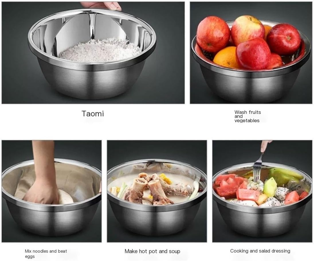 Mixing Bowls Salad Bowls Pots and Pans Soup Bowls Barbecue Serving Trays 304 Stainless Steel Cooking Baking Metal Nesting Storage Bowls 5 Piece Set，