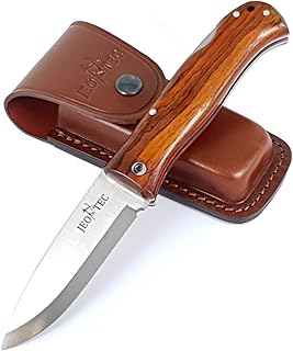 JEO-TEC Nº17 Bushcraft Survival Camping Hunting Fishing Outdoor Folding Knife, Stainless Steel Sandvik 14C28N Scandi, Genuine Leather Sheath, Handmade - JEO-TEC