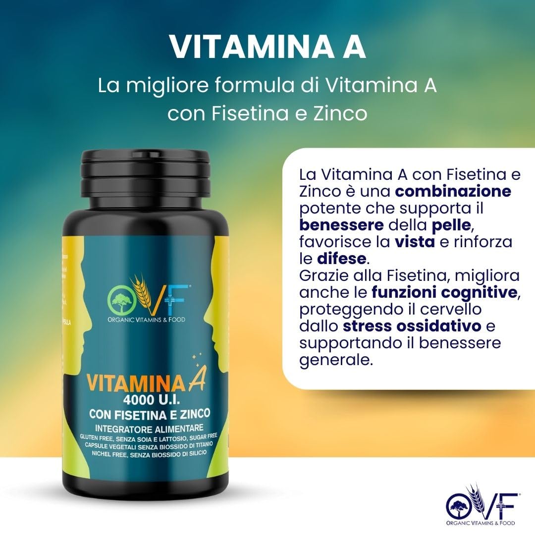OVF Vitamina A Pura con Fisetina e Zinco - 60 Capsule con 4000 U.I. per dose giornaliera - Supporto alla Vista e al Sistema Immunitario - Vitamina A da Retinolo