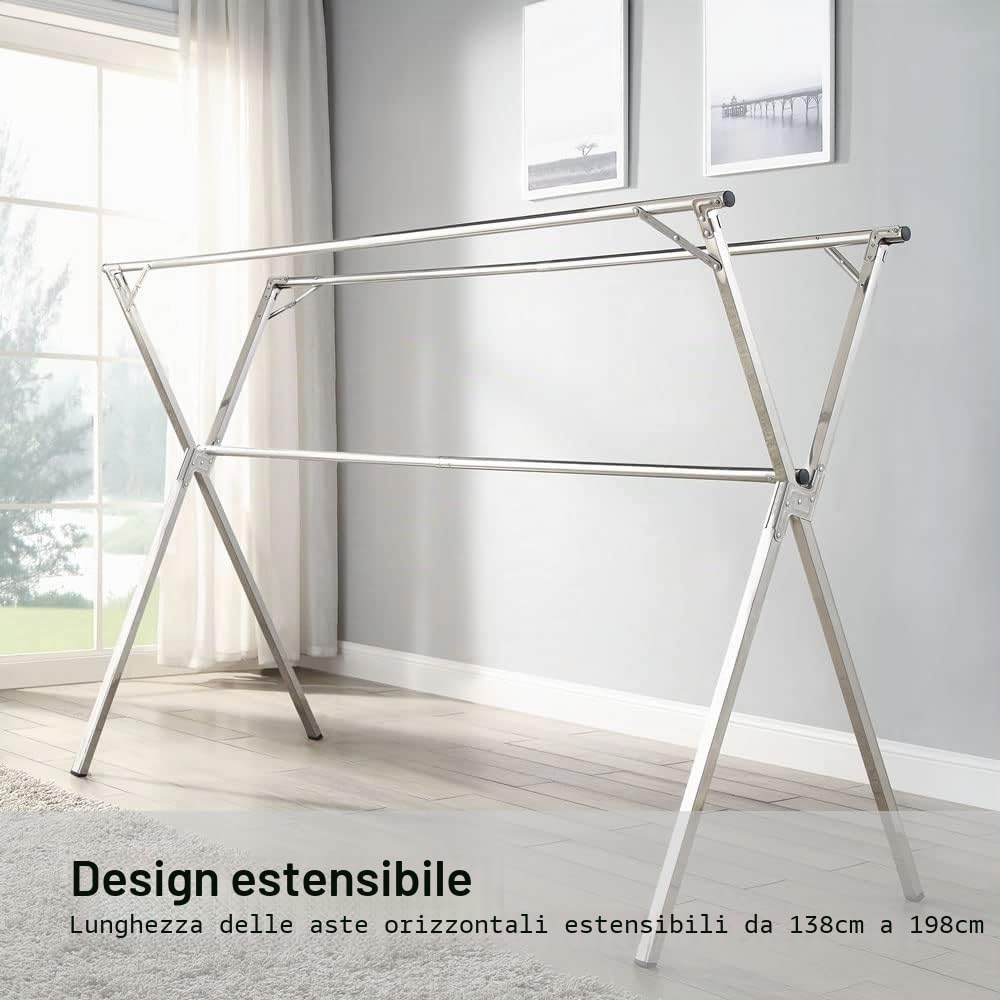 GISSAR Stendibiancheria pieghevole, in acciaio inox, per interni ed esterni, facile da riporre, 1,98 m