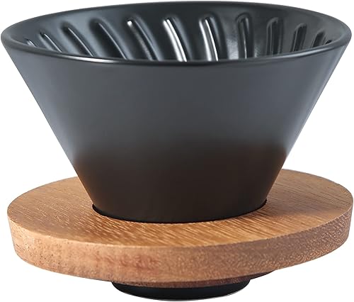 DHPO Artisan Series verter sobre el goteo de café, taza de filtro de café reutilizable de cerámica con bandeja de nuez, accesorios de elaboración