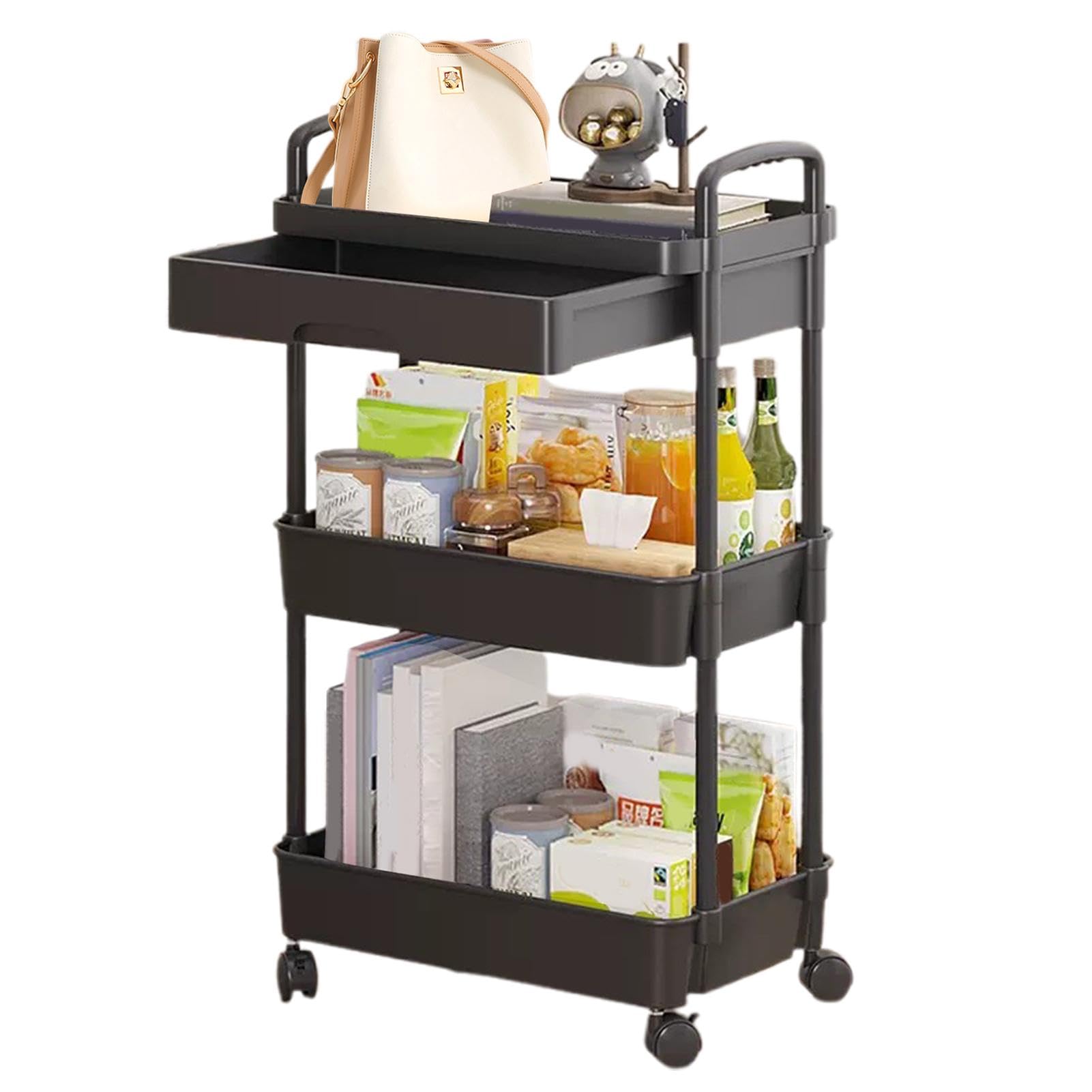 Carrello portaoggetti a 3 ripiani con ruote, carrello organizer per un