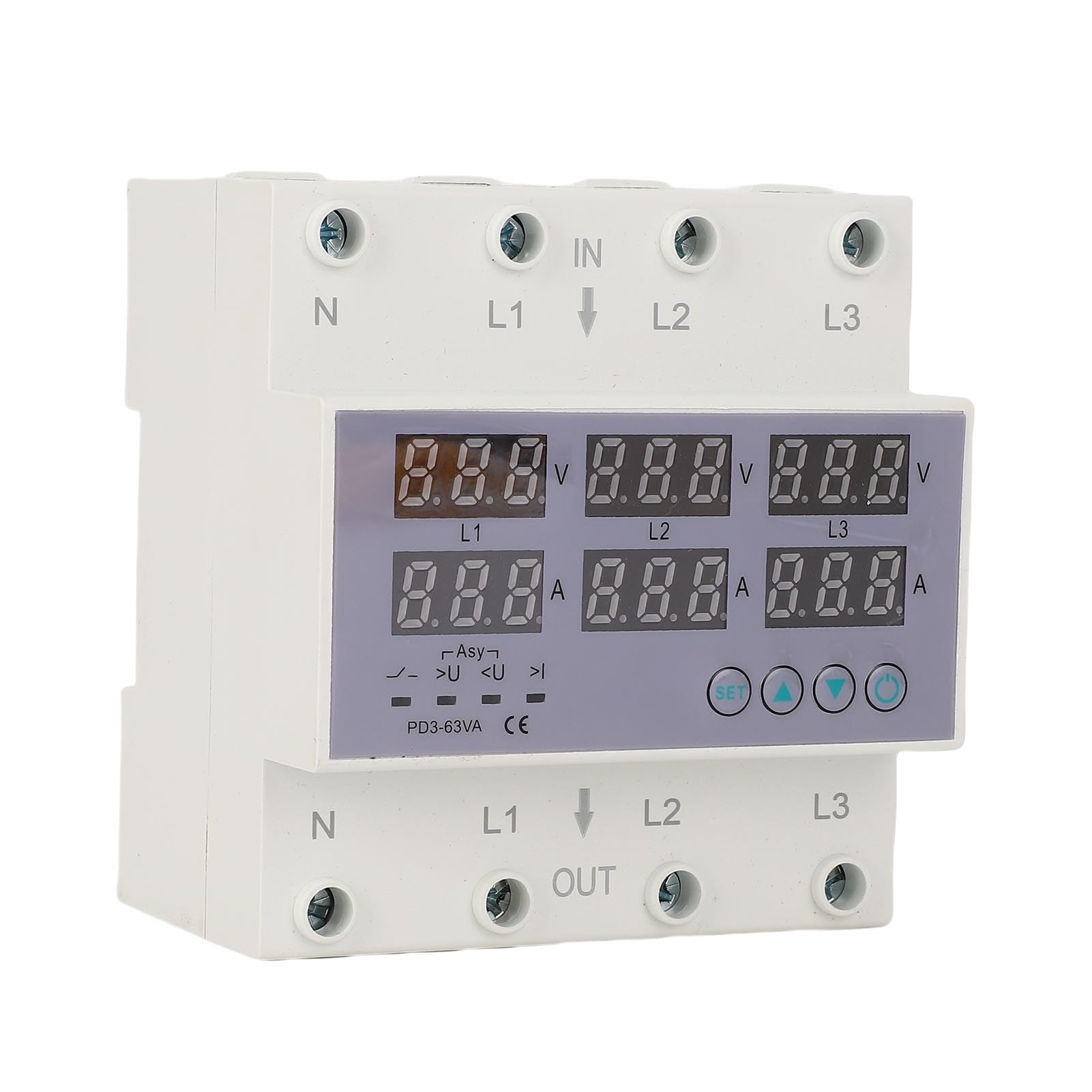 Tester Multifase per Voltmetro Amperometro su Guida DIN, Protezione da Sovracorrente Automatica da Sovratensione AC 390‑500V(40A)