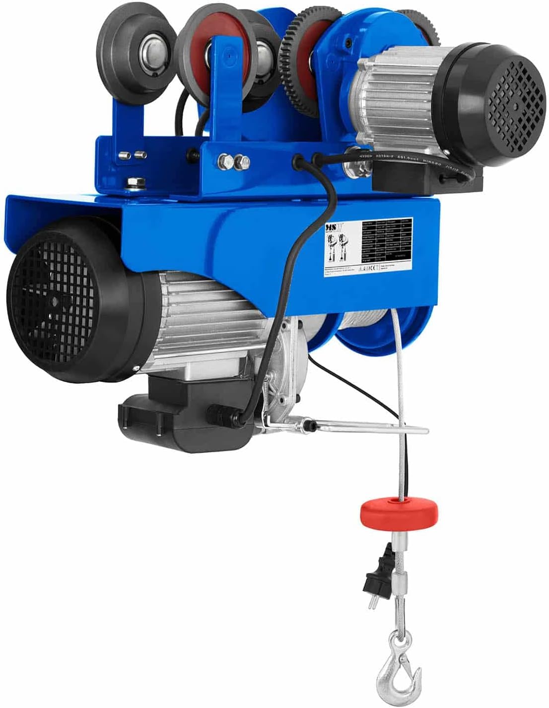 MSW Electric Hoist Winch Crane Trolley PROCAT 1200 (Lifting Capacity of up to 2182.5 lbs (990kg), 230V / 7.8 amperes, 1800 watts, Strain Relief)