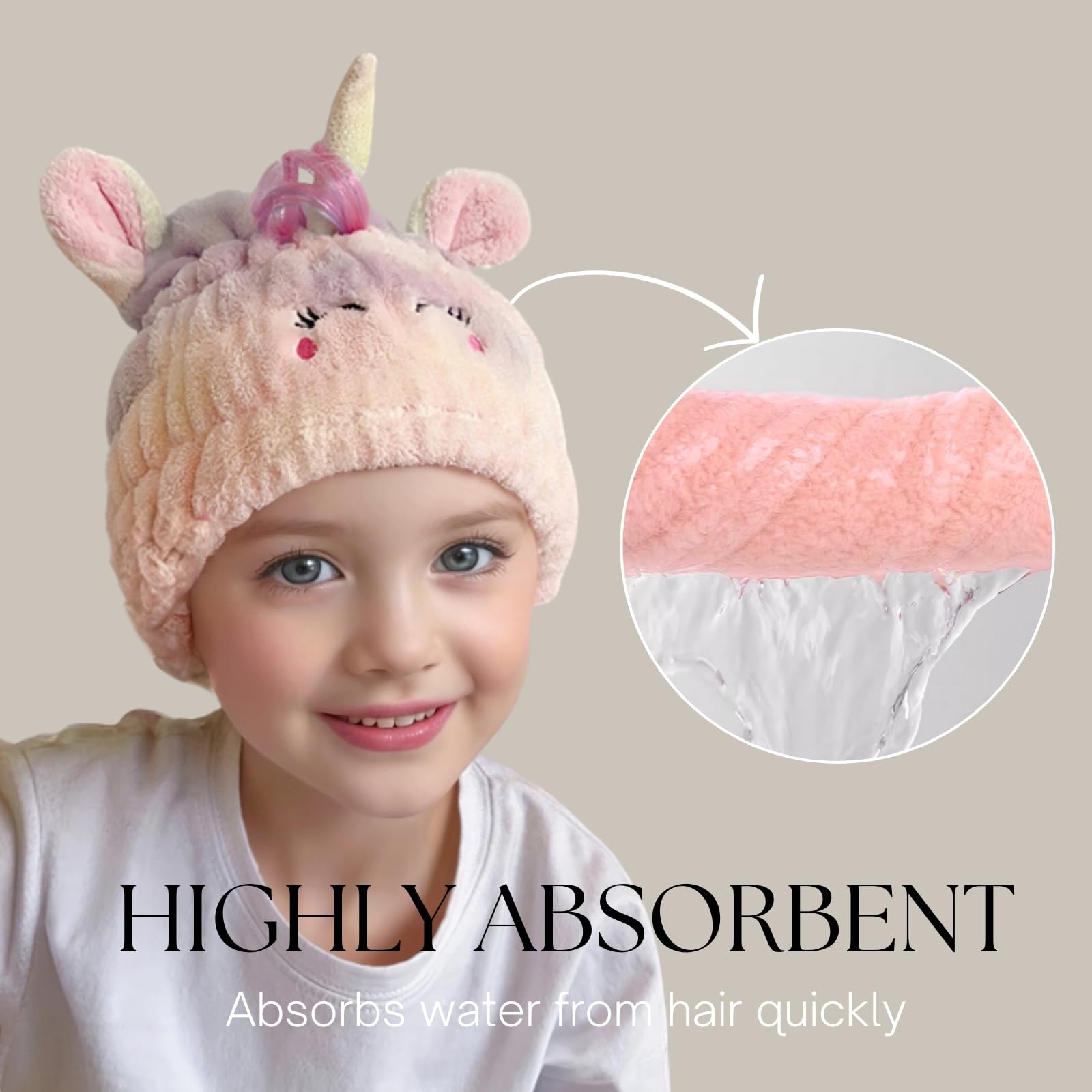 MINISO Kuromi - Asciugamano per capelli in microfibra, antibatterico 3D, per capelli, con bottone, per ragazza