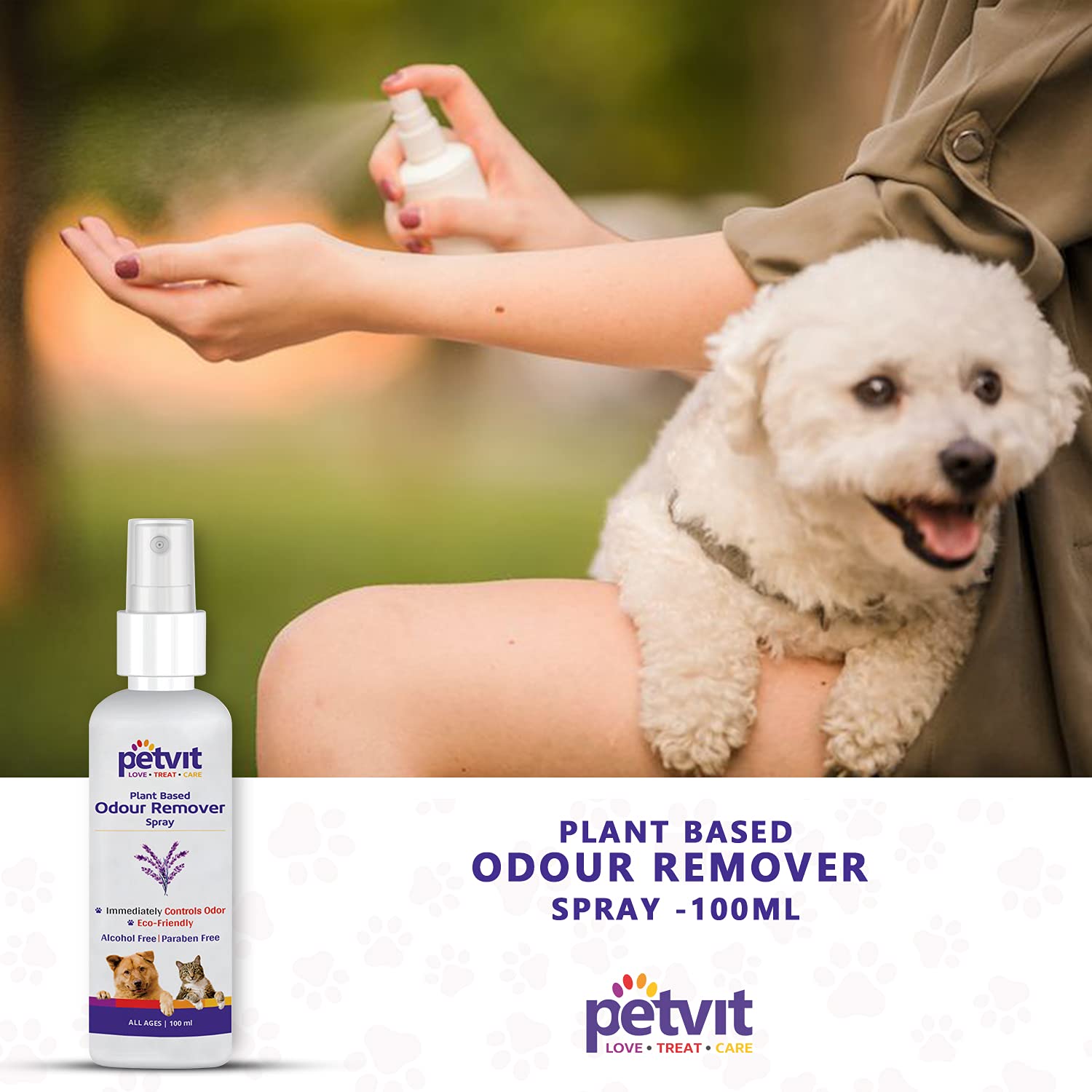 Petvit Odour Remover Dog Spray 100ml | Eco-Friendly Plant Based Urine Smell Remover - Pet Safe | Bio Friendly Dog Deodorizers | Can be Used on All Fabrics - Pet Perfume Spray Long Lasting 3