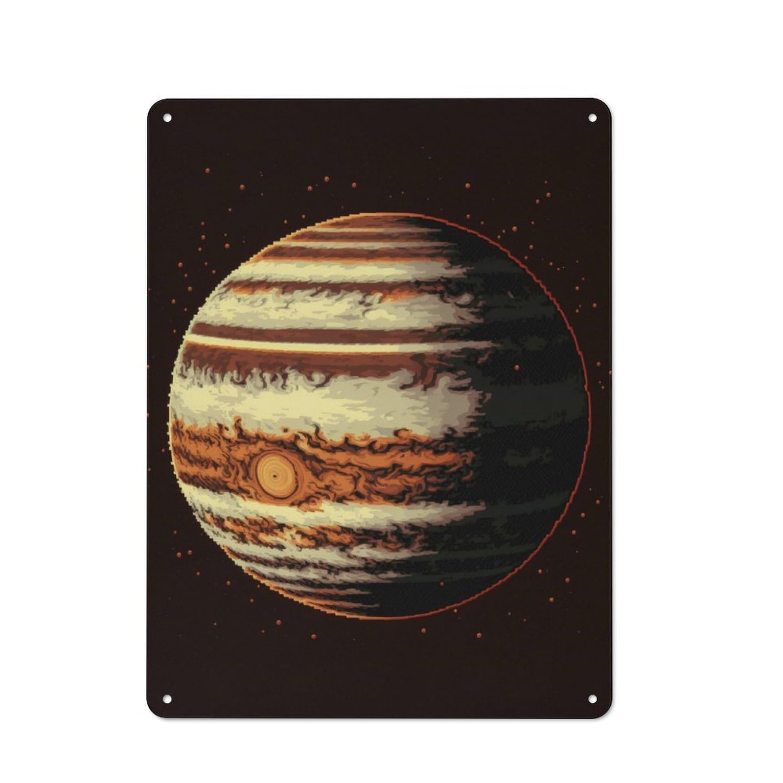 Pixel Jupiter Industrial Metal Wall Decor 40x30cm, Tin Sign for Workshop, Basement, Shed Or Games Room