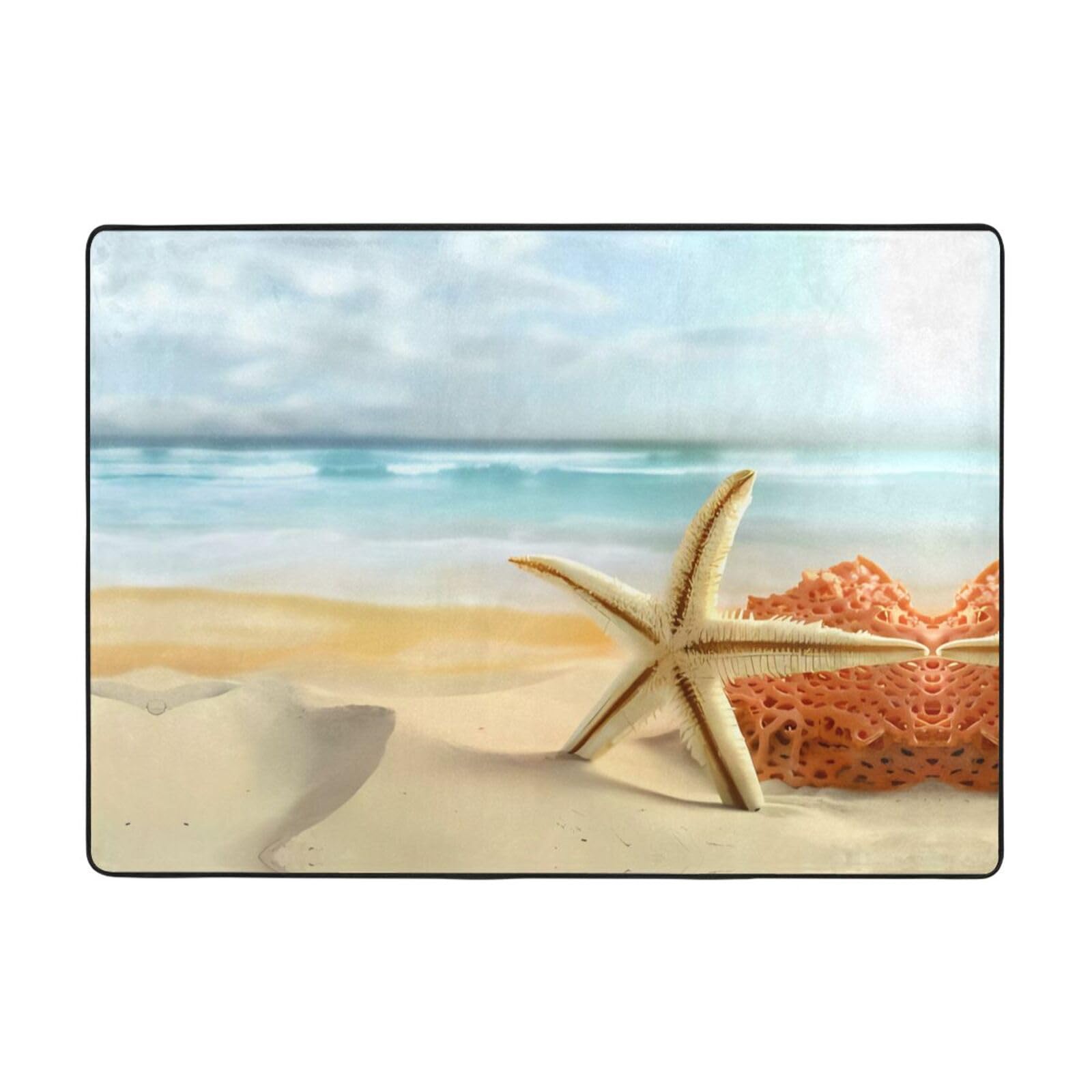 Tapis de sol antidérapant en peluche imprimé étoile de mer et corail sur la plage 203,2 x 147,3 cm – Confort bien conçu pour votre oasis d'intérieur
