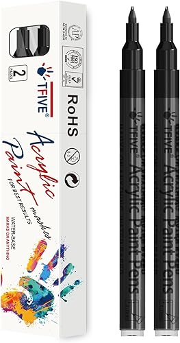 TFIVE Rotuladores de pintura negra, paquete de 2 marcadores permanentes acrílicos, punta extrafina de 0.028 in, para proyectos de arte, dibujo,
