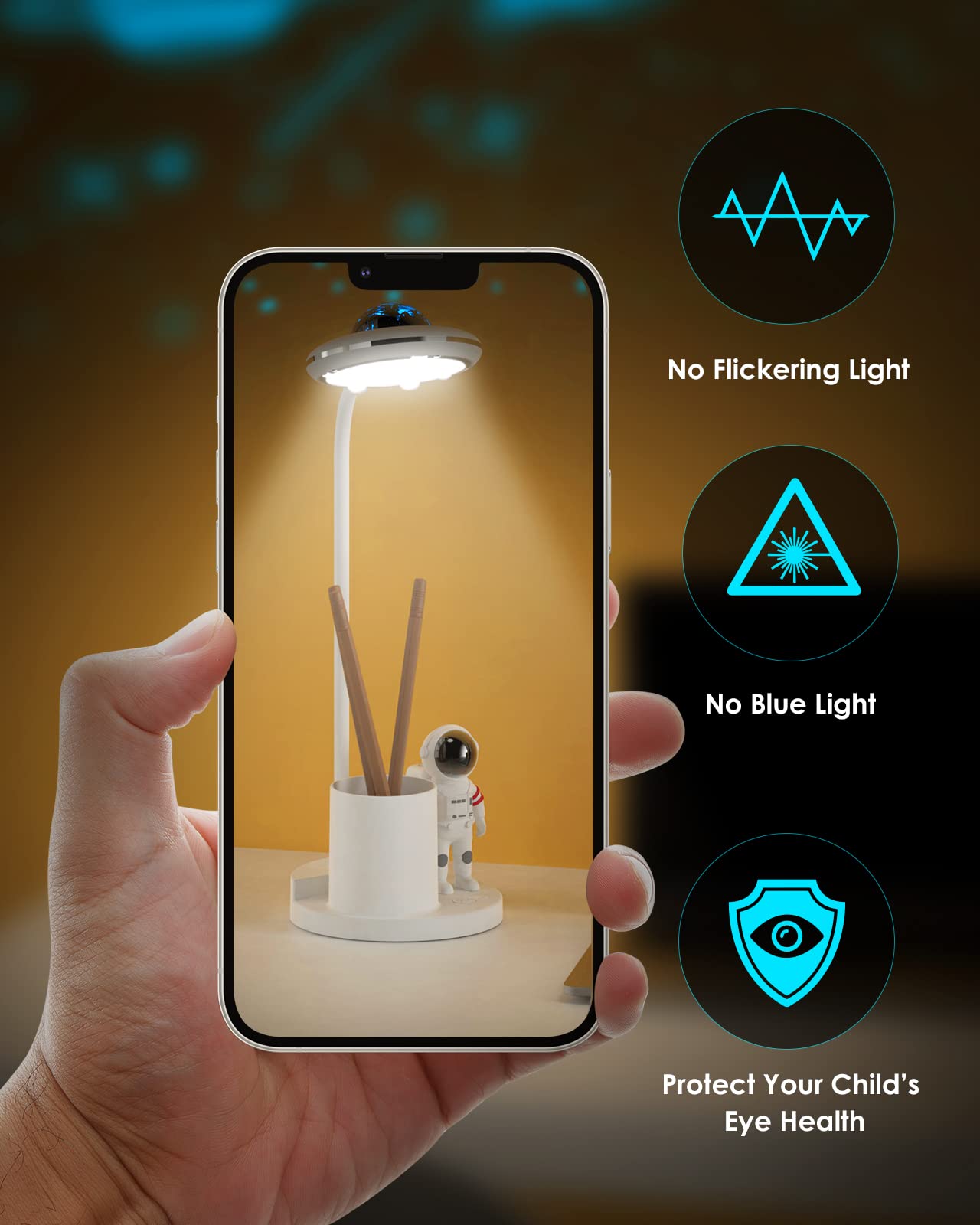 Lampada Da Scrivania LED Bambini - Batteria Ricaricabile, Proiezione Stelle, Portapenne - Regolabile E Senza Fili - Foto 9