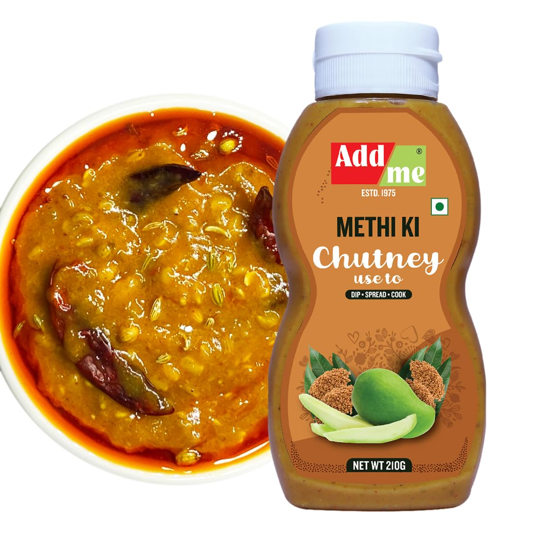 Homemade Methi Dana Chutney 210g, Spicy Mango Pickle North Indian Pickle Paste and Marinade Hing Methi ki Chatni Squeeze Bottle