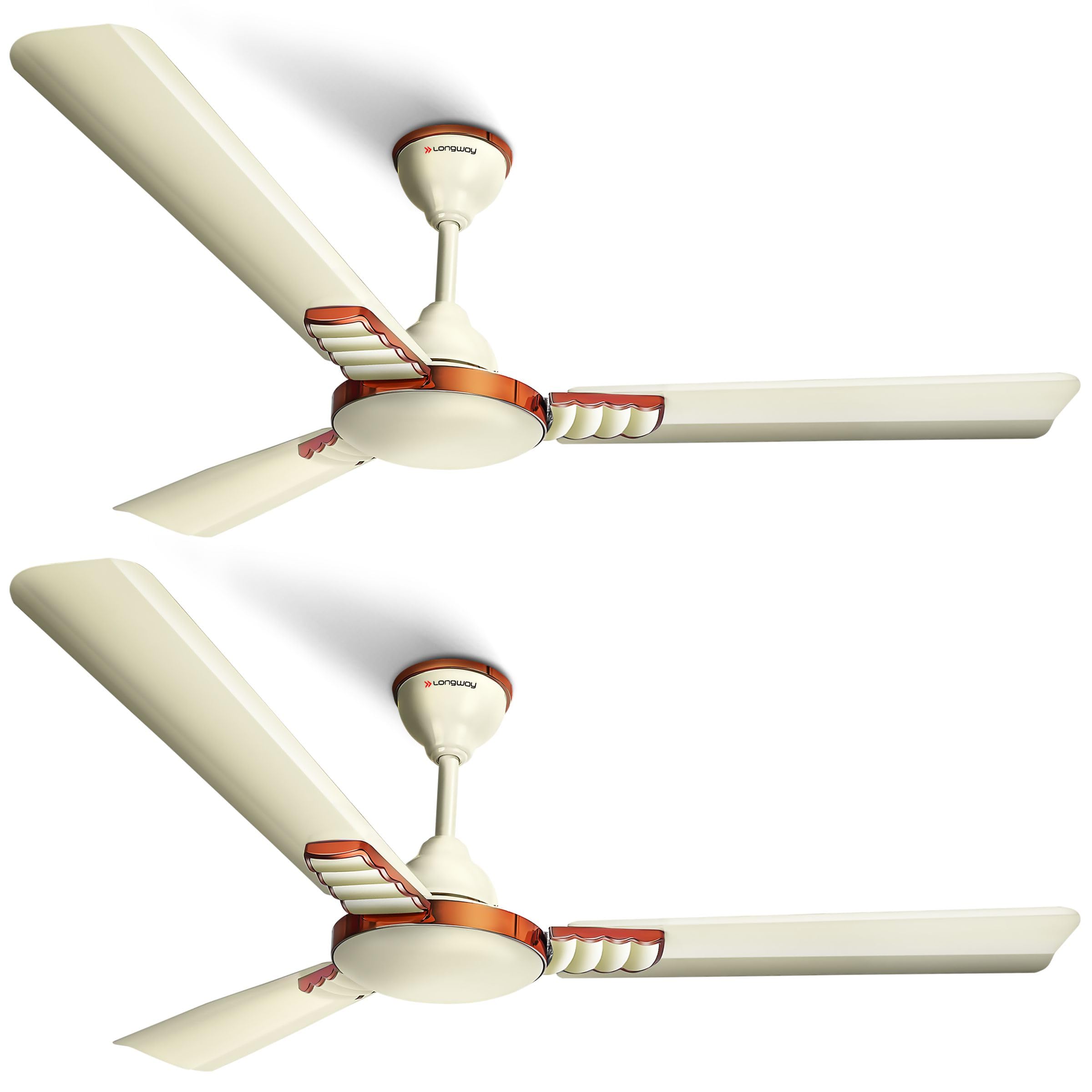 LONGWAY Wave P2 1200 mm/48 inch 400 RPM Ultra High Speed 3 Blade Star Rated Anti-Dust Decorative Ceiling Fan (Ivory, Pack of 2)