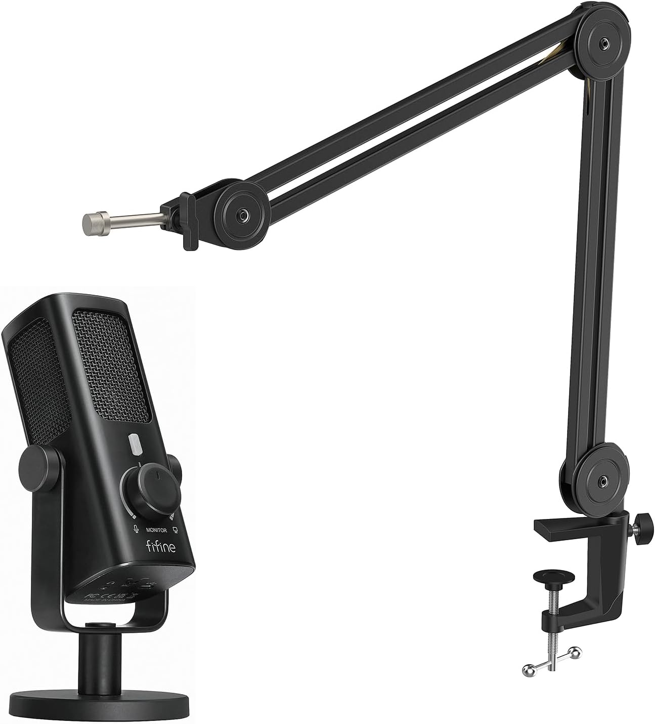 FIFINE Studio-Recording-Equipment Set, All-Metal-Mic with Monitor Mix Knob, Mute Button, Heavy Duty Microphone Boom Arm Kit for Podcast Streaming Vocal Music YouTube Video Creation (Profile3+BM63)