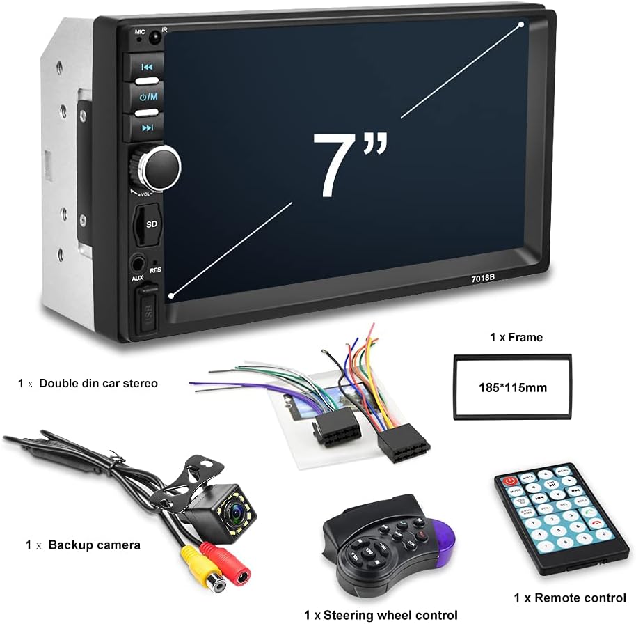 Nhopeew Double Din Car Stereo with Bluetooth and Backup Camera 7 Inch Touch Screen Car Radio Support AUX/USB/TF Card/Mirror Link/Steering Wheel Control