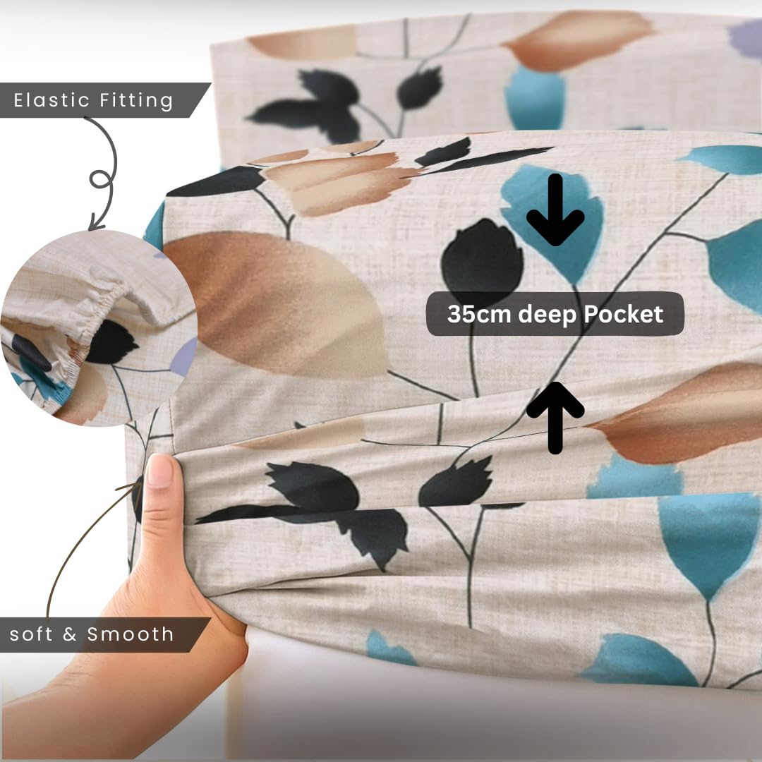 EverSoft Bedding 1PCS Floral Fitted Sheet Small Double Size Extra Deep 35cm Pocket 4ft Soft Breathable Printed Mattress Cover - Image 3