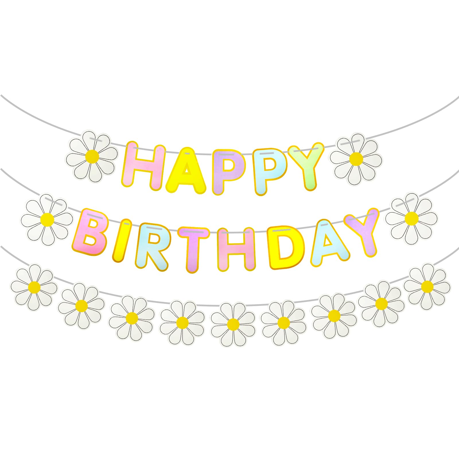 Bliceon Happy Birthday Banner Daisy, Pastel Birthday Decorations, Colorful Birthdays Banners for Girls, Spring Party Decorations, Garden and Home Party