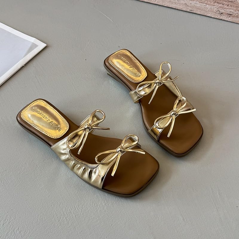 ZQW Women's Open Toe Bow Flat Sandals Lightweight Slip On Slides Comfortable Casual Beach Sandals for Summer Daily Walking4