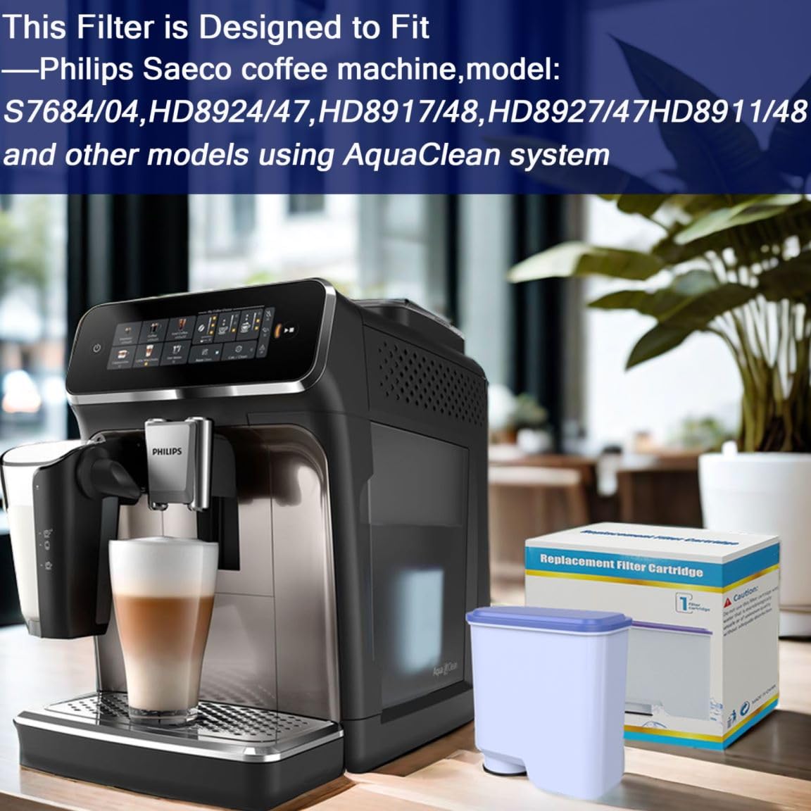 Latte Go Aqua Clean Filter Philips Filtro de agua cafetera automática para Philips AquaClean CA6903/10 CA6903/22 CA6707/20 compatible y cafeteras Philips (4 unidades)