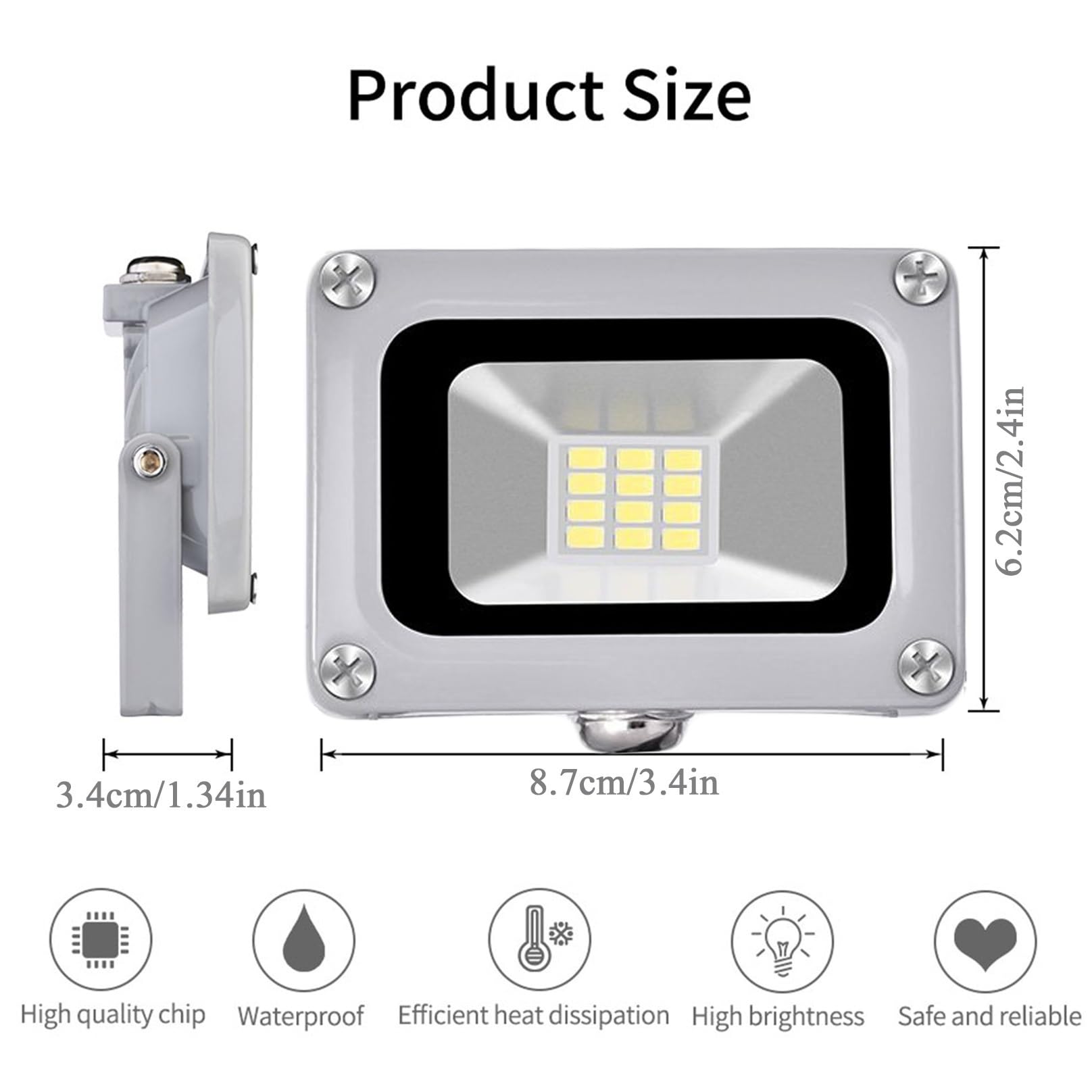 Zewnętrzny Reflektor LED 10W Wodoodporny - 800 Lm, Smukły, Bezpieczny Reflektor O Kącie Wiązki 120°, Do Oświetlenia Podjazdów, Tarasów I Schodów, DC 12-24V(8 pack)