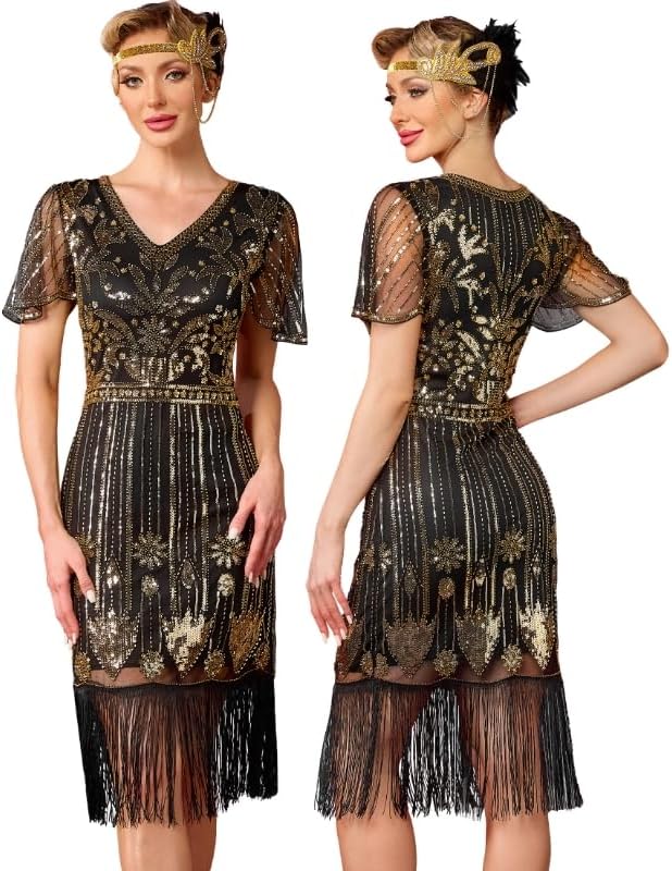 Women's Flapper Dresses 1920s Great Gatsby Dresses Sequin Fringed Roaring 20s Cocktail Dress