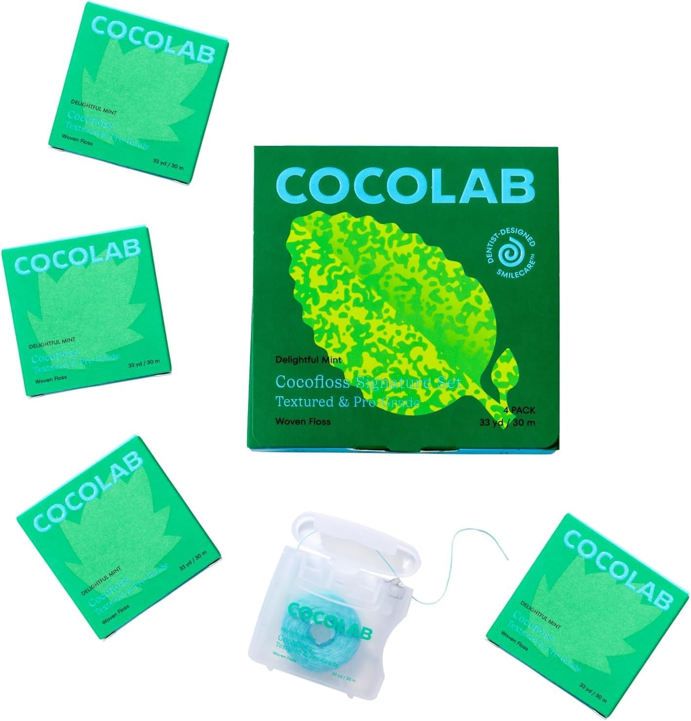 Expanding Woven Dental Floss, Waxed Tooth Floss for Daily Oral Care, Coconut Oil Infused, Vegan, for Adults and Kids, Mint Scent, 4 Pack