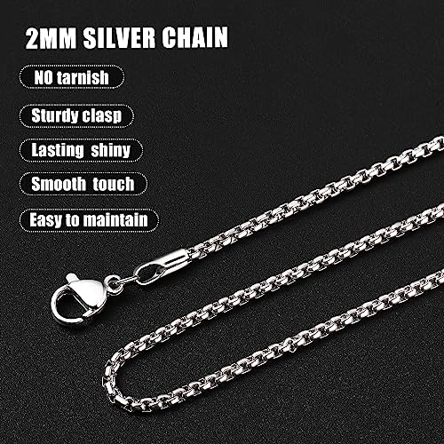 Fiusem Silver Chain For Men, 2Mm Mens Chain Necklaces, Stainless Steel Box Chain Necklace For Men Women And Boys, Mens Necklace 20 Inch #TOP4