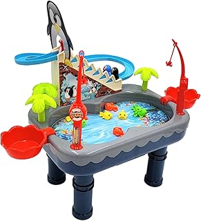 مجموعة العاب بطريق صيد السمك مع بركة مغناطيسية منزلقة الكترونية و3 مغناطيسي و9 اسماك و2 عمود موسيقى ازرق بلاستيك