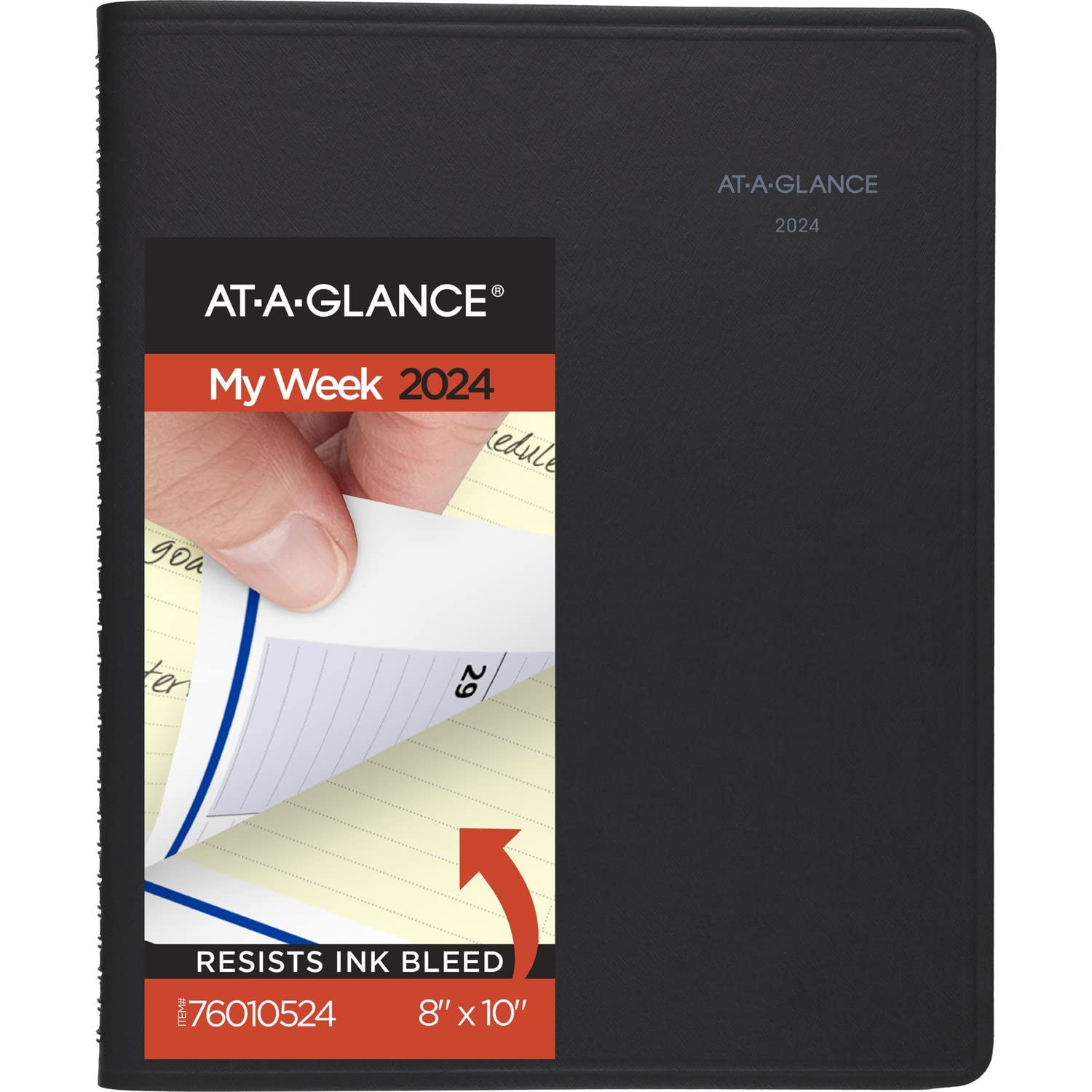 AT-A-GLANCE 76010524 planer tygodniowy i miesięczny 2024, QuickNotes, otwarte planowanie, zakładki miesięczne, 20 x 25 cm, duże kieszenie, czarny