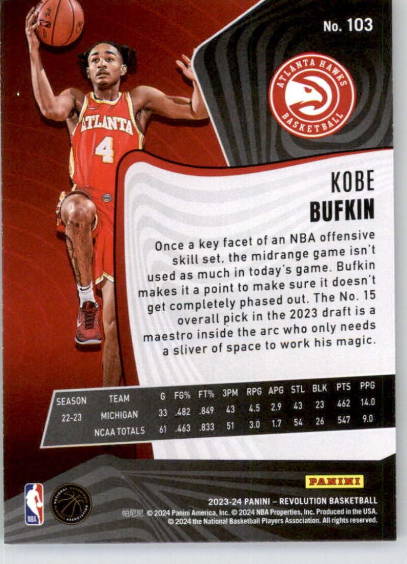 Amazon.com: 2023-24 Panini Revolution #103 Kobe Bufkin RC