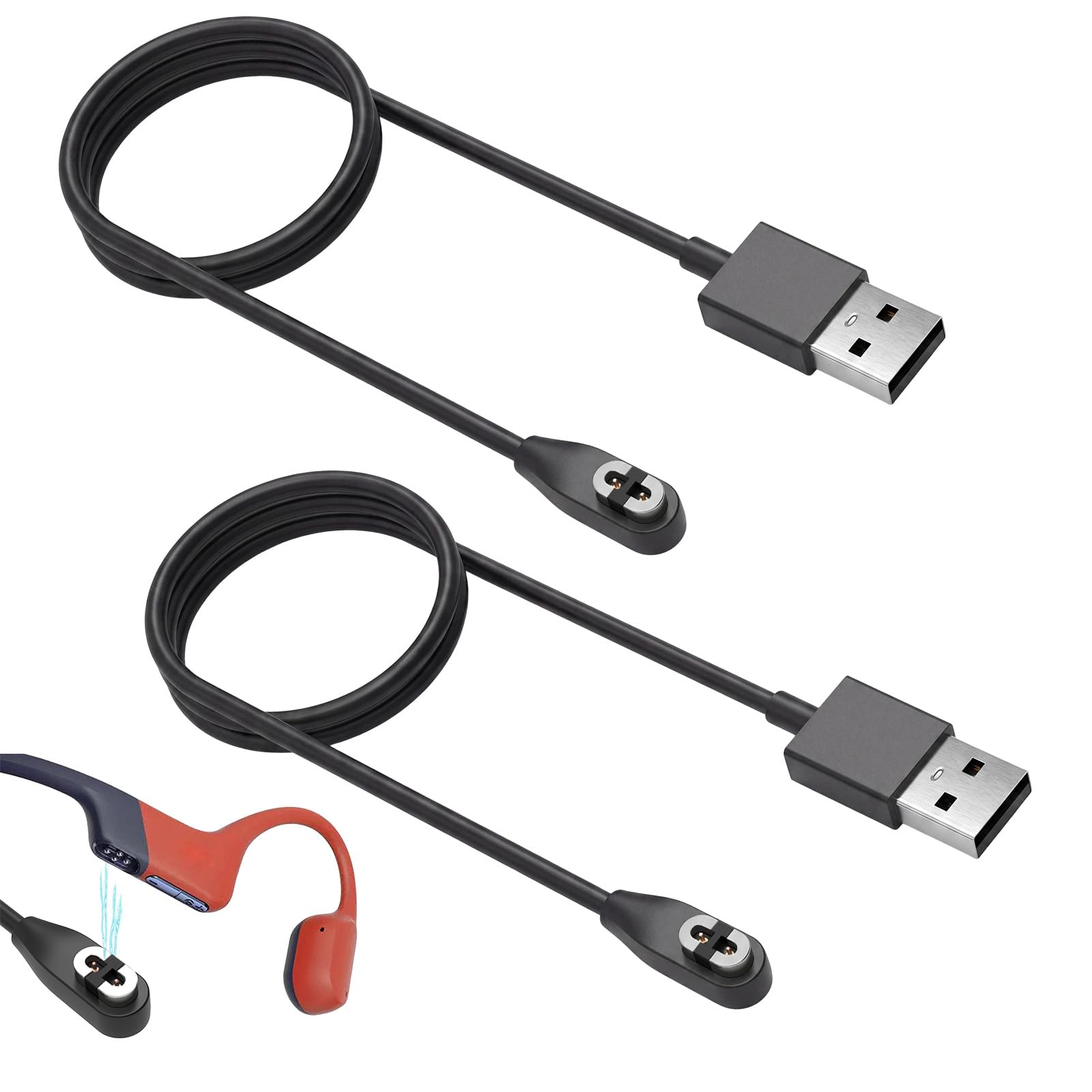 2 sztuki 1M kabel USB magnetyczny do ładowania, kompatybilny z Shokz, kabel zamienny z stabilnym połączeniem, kompatybilny z Shokz Aeropex As800 & Openrun/Openrun Pro/Openrun Mini/Opencomm przewodami