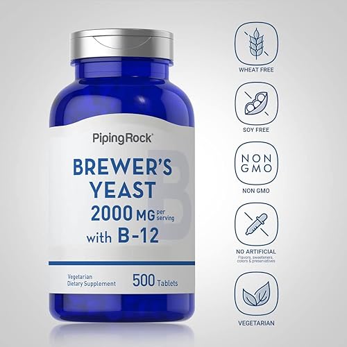 Miniatura 3 de Piping Rock Comprimidos de levadura de cerveza de 2000 mg | 500 píldoras | con B12 | Suplemento vegetariano, sin OMG