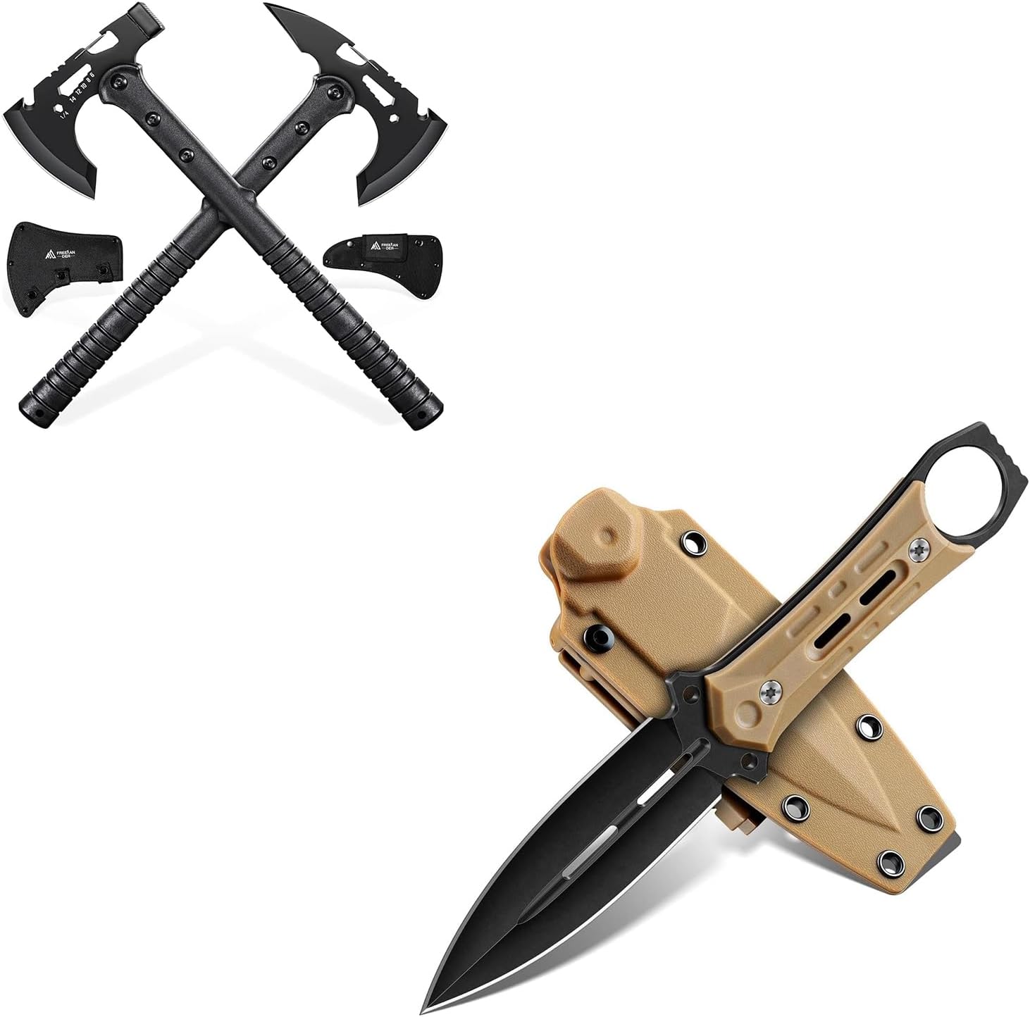 Freelander D2 Steel Survival Knife Bundle with Tactical Axe 2 Pack