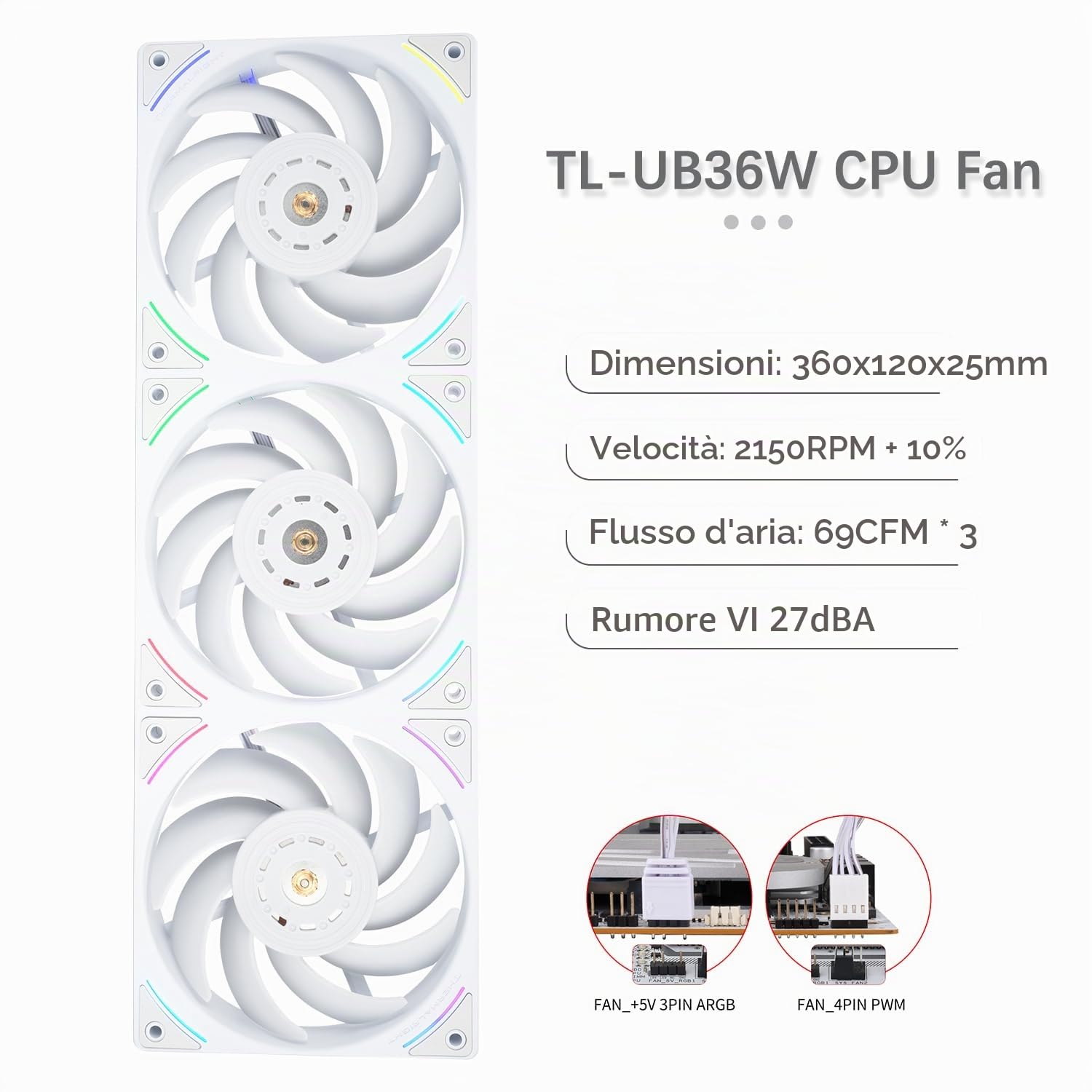 Trofeo Vision 360 ARGB - Raffreddatore CPU liquido bianco, schermo IPS LCD da 6,86 pollici con risoluzione 1280 x 480, radiatore da 360 mm, per AM5, LGA1851/1700