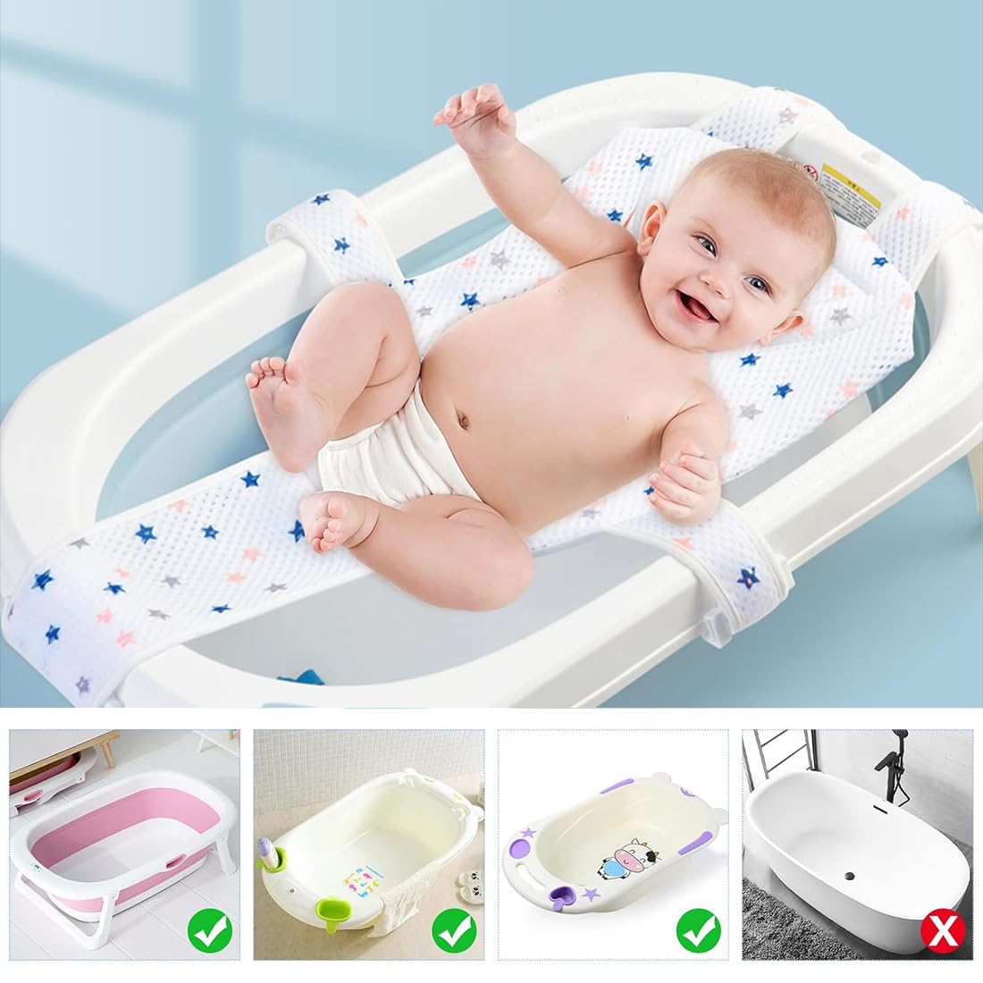 Hamac de Bain pour Bébé Antidérapant, Coussin Baignoire Antidérapant, Filet de Siège Pliable pour Bébé 0 à 36 Mois