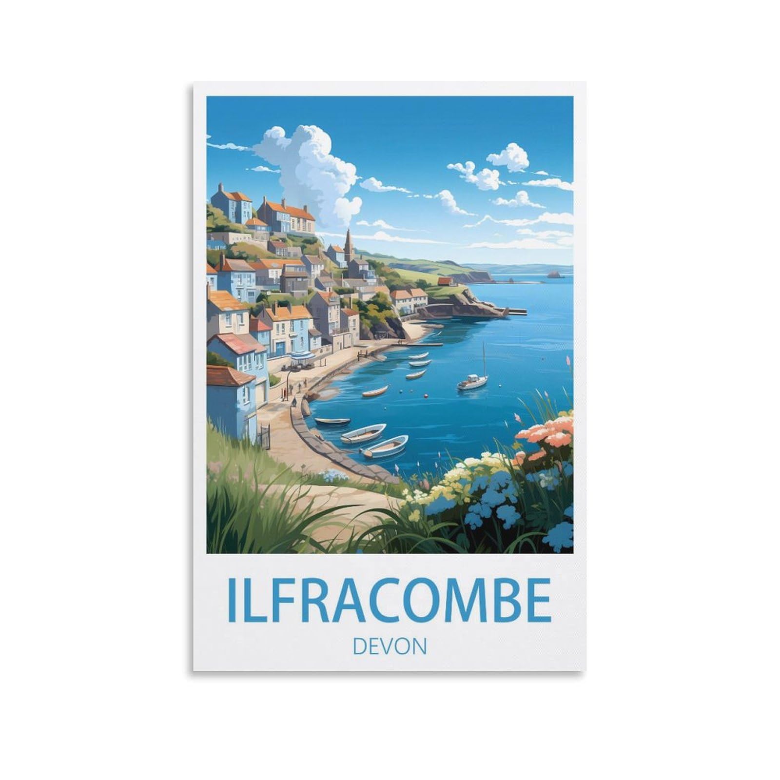 Lcynnh Unframe-Style Ilfracombe Devon Vintage Travel Posters Coast 08X12inch(20X30cm) Print Home Bedroom Office Living Room Decor Canvas Poster