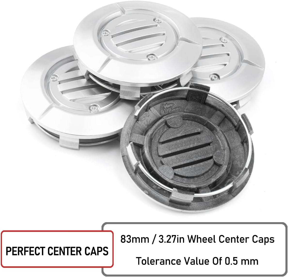 RTrhinoTuning 4PCS 3.25in Wheel Center Caps Compatible with Suburban Silverado Tahoe 18" to 22" Rim OD: 3.27"(83 mm) ID: 3"(76 mm) Silver Hub Caps