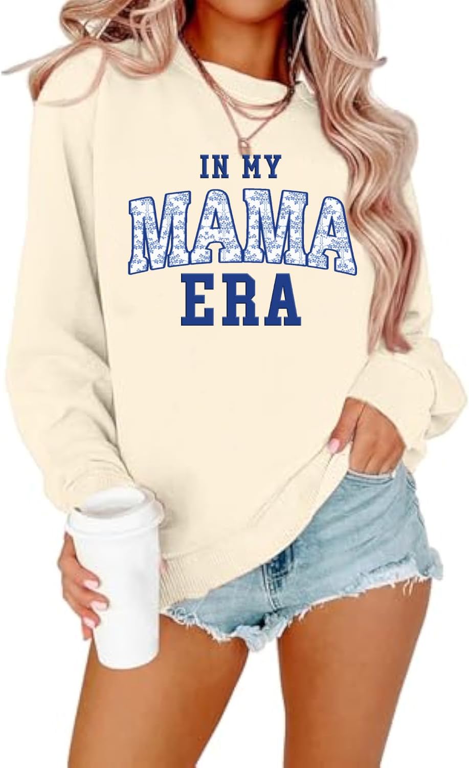 Mama Sweatshirt for Women Mama Letter Embroidered Graphic Long Sleeve Mom Life Shirts Crewneck Pullover Tops