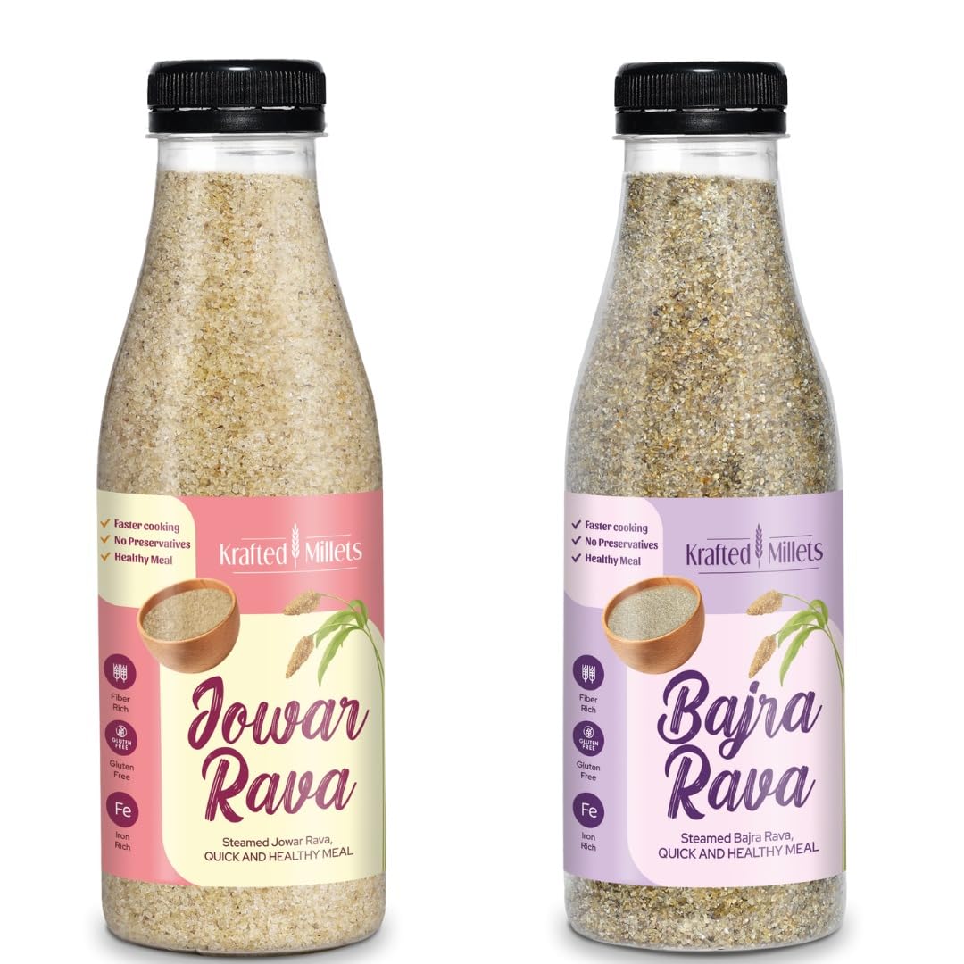 Krafted Millets Steamed Jowar Rava & Bajra Rava (Pack of 2) – High Fiber, Gluten-Free Millet Rava for Upma & Dalia, Protein-Rich, Healthy Breakfast Option (B0D1VQ53F8) Amazon Price History, Amazon Price Tracker