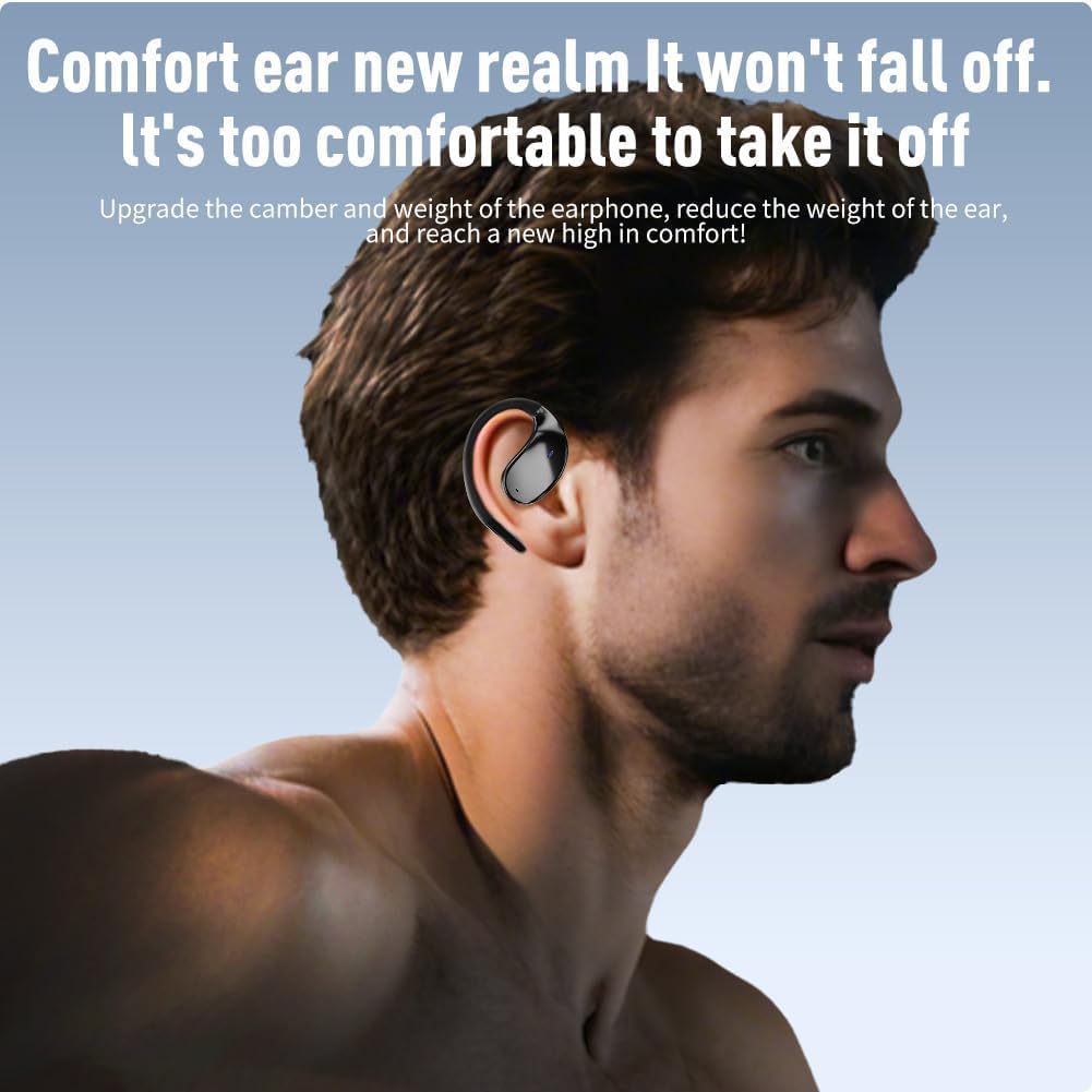 Caijin Auricolari Sportivi Wireless Con Gancio, Bluetooth 5.4, Design Con Gancio Aperto, Bassi Potenti, Riduzione Del Rumore ENC, Impermeabilità IP54, 60 Ore Di Riproduzione (Nero)