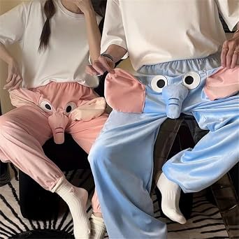 Elephant Trunk Pajama Pants, Jumbo Trunk Elephant Pants for Women & Man,Funny Cute Animal Sleepwear Pants, Medium, Blue