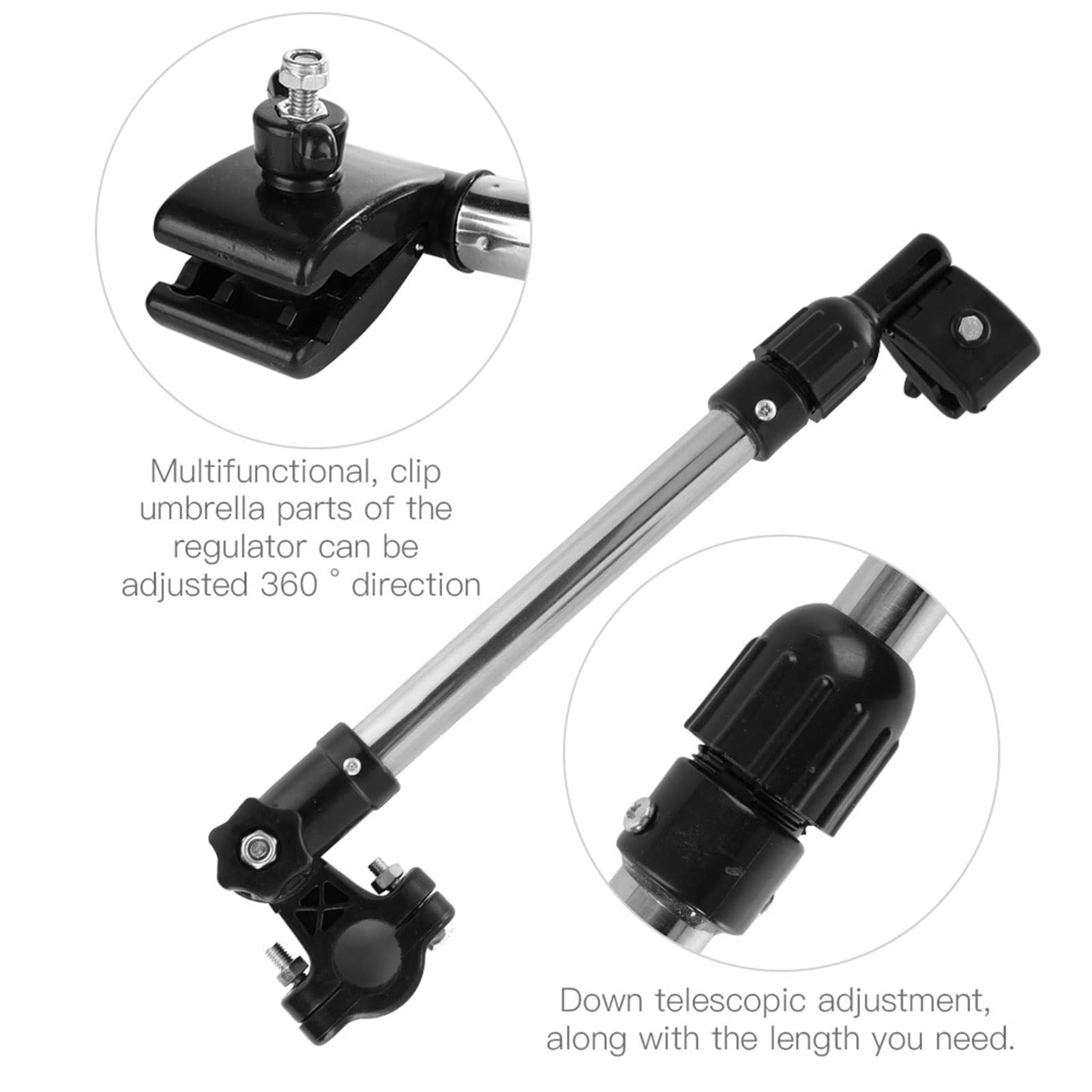 MBC - Portaombrelli in acciaio inox, retrattile per passeggino, regolazione telescopica verso il basso, adatto per manubrio da 0,8 a 1 pollici, default