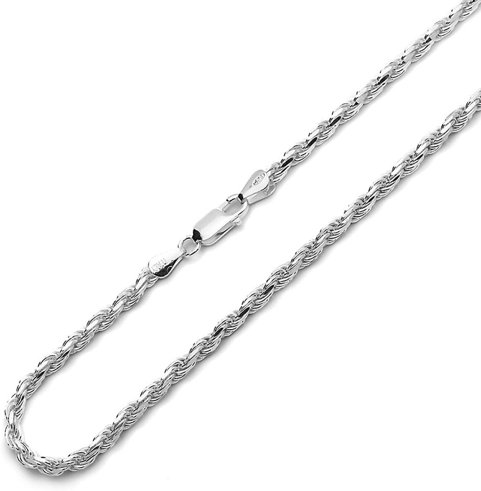 Italian .925 Sterling Silver 1.5mm or 2.25mm Rope Chain Necklace