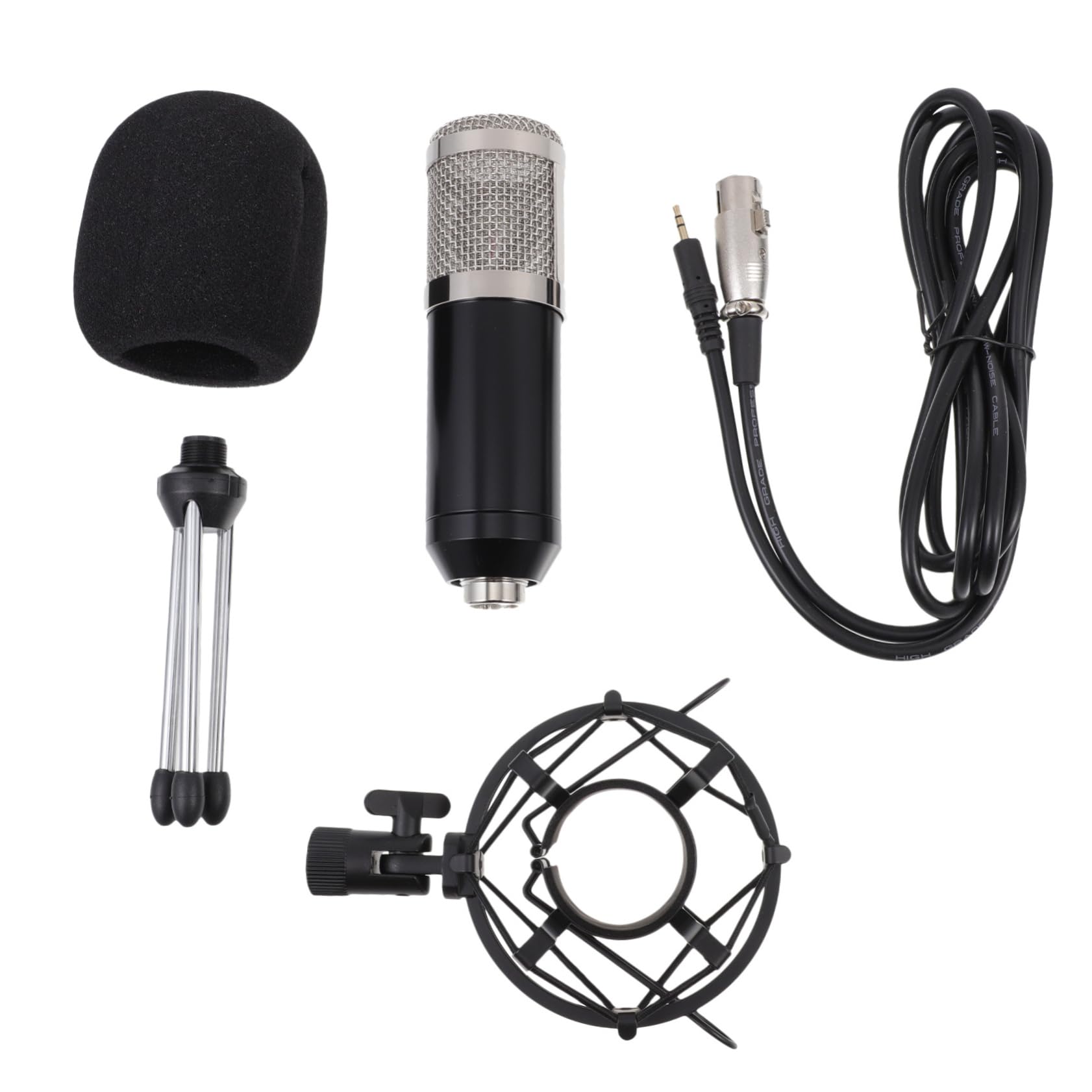 HEMOTON Set Microfono Condensatore Cablato 3, 5mm 48v, Nero | Completo, Griglia in Acciaio e Lega di Zinco, per Karaoke Online e Studi di Registrazione Colore Casuale