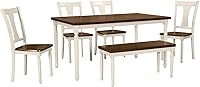 Vista 59 de Juego de mesa de comedor de madera de goma de 6 piezas con patrón de grano de madera y cojín suave, mesa de comedor rectangular con 4 sillas